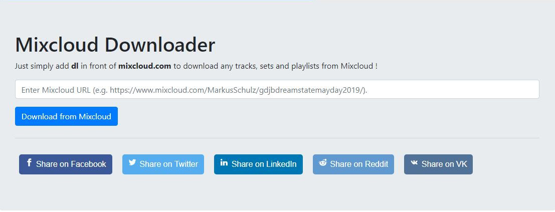Mixcloud Downloaderオンラインダウンローダーインターフェイス