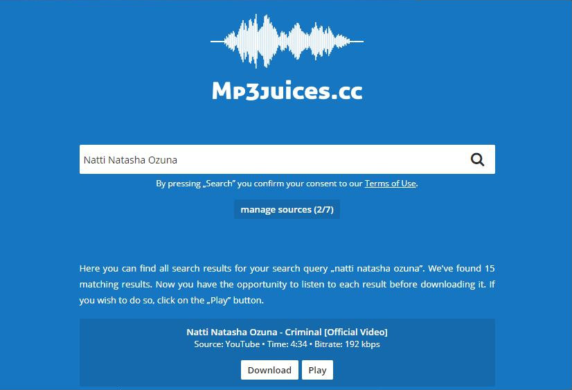 Mp3Juices.cc の Web サイト ページ