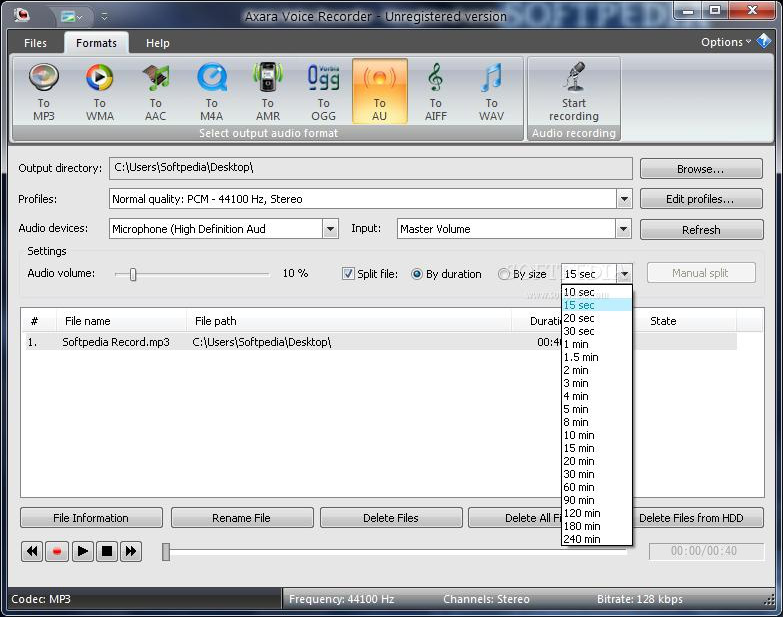 Axara 音声録音ソフトウェア ソフトウェア操作インターフェース