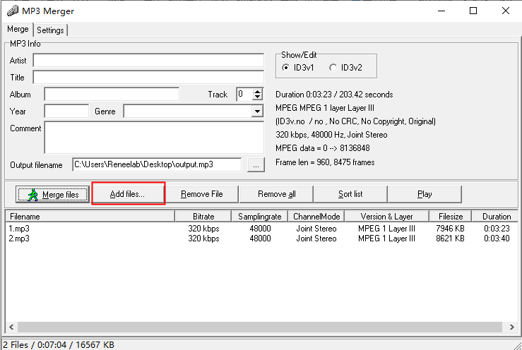 MP3 MergerのAdd files