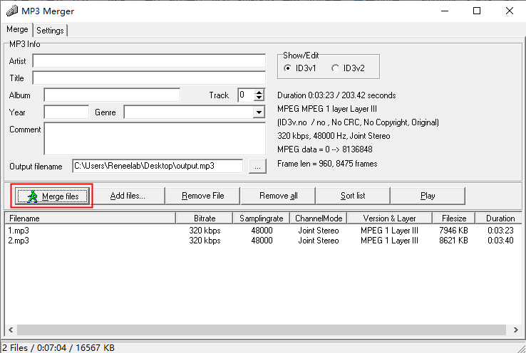 MP3 Mergerのmergefiles