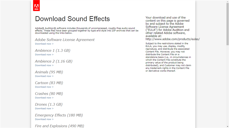 Adobe Audition Sound Effectsサイト