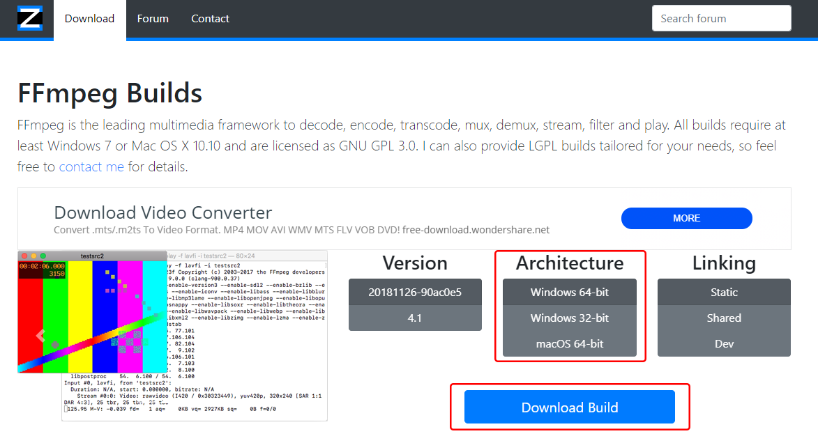 「Downloada Build」ボタンをクリックしてダウンロードします