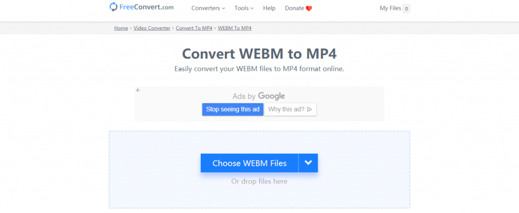 FreeConvert.comでwebmをMP4に変換