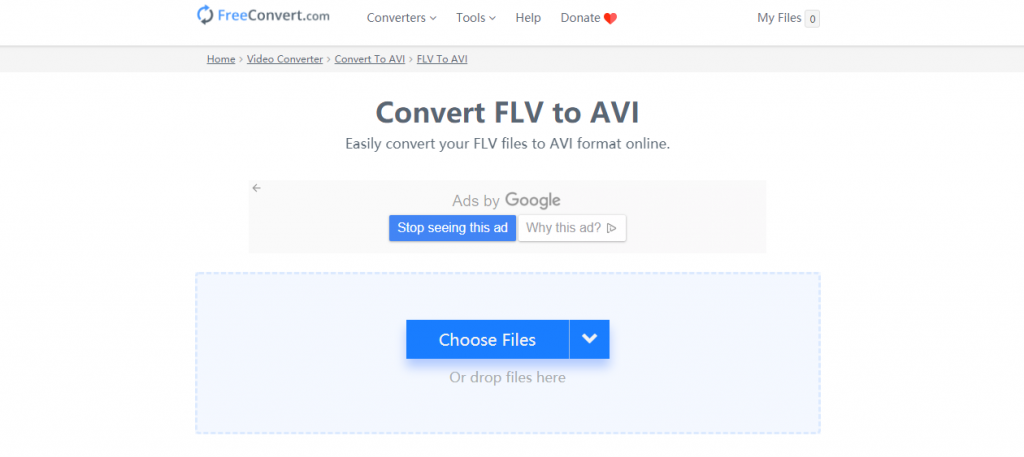 FreeConvert.comでFLVをAVIに変換