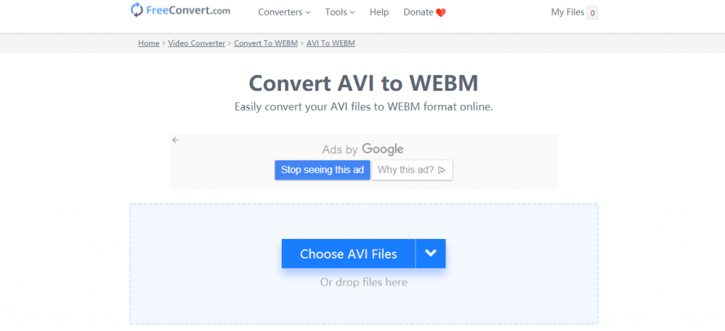FreeConvert.comでAVIをWEBMに変換