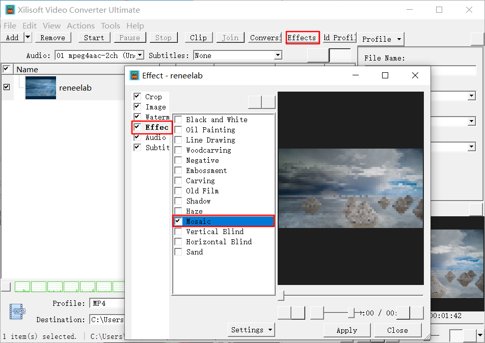  Xilisoft Video Converter Ultimatモザイク効果